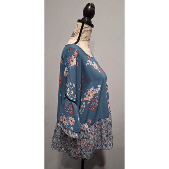 NEW Pink Rose Floral Patterned 3/4 Sleeve Blouse-Sz. XL - Picture 4 of 7